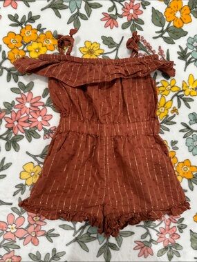 Janie and Jack girls Rust Brown Sparkle Stripe Ruffle Romper